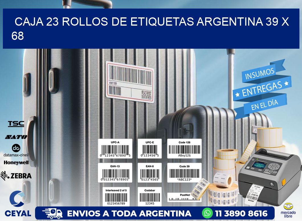 CAJA 23 ROLLOS DE ETIQUETAS ARGENTINA 39 x 68