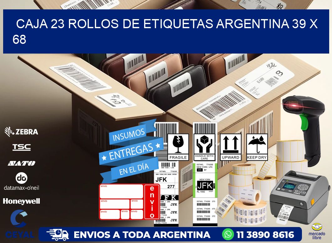 CAJA 23 ROLLOS DE ETIQUETAS ARGENTINA 39 x 68