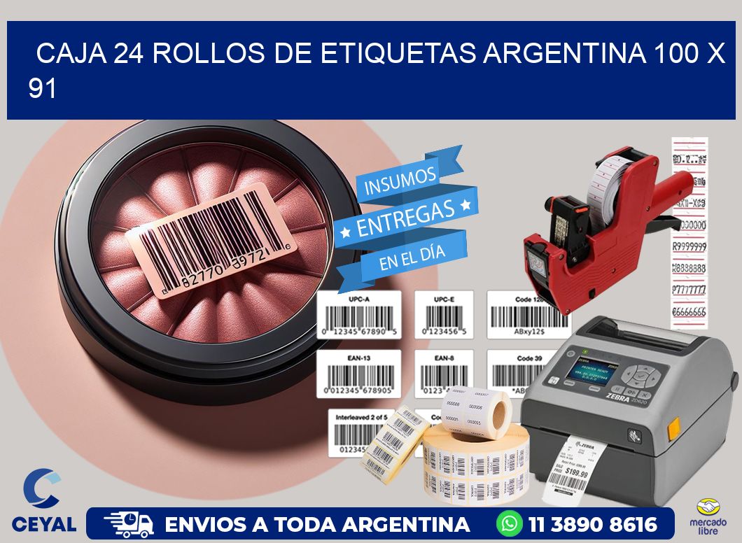 CAJA 24 ROLLOS DE ETIQUETAS ARGENTINA 100 x 91