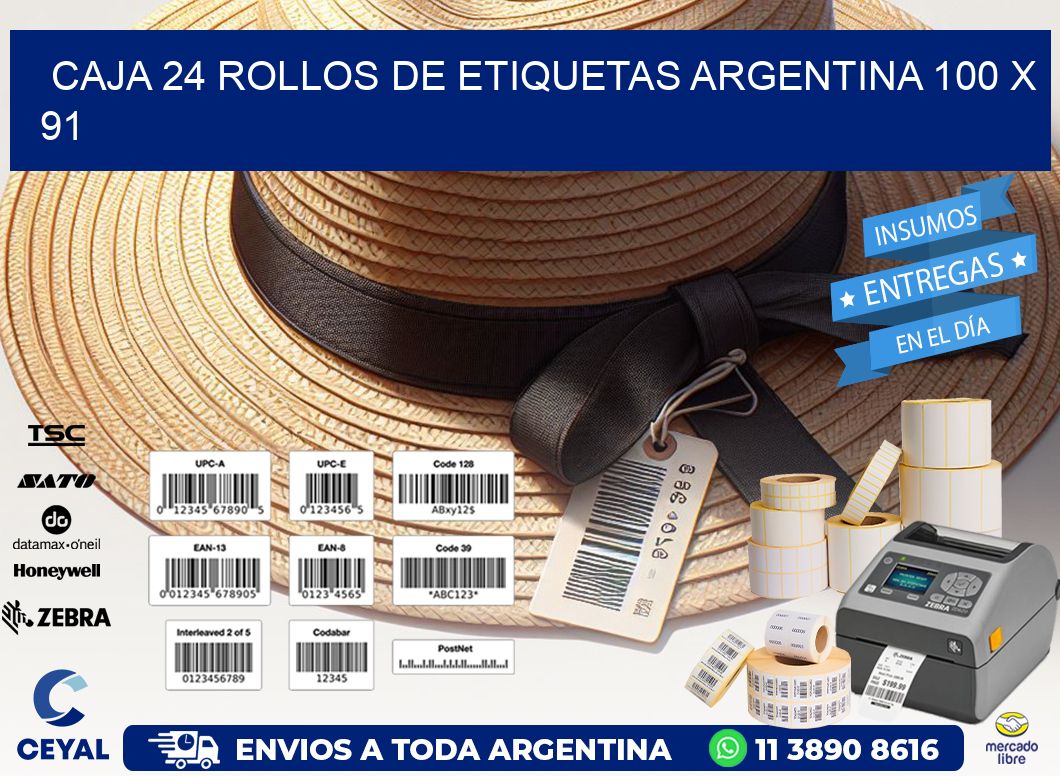 CAJA 24 ROLLOS DE ETIQUETAS ARGENTINA 100 x 91