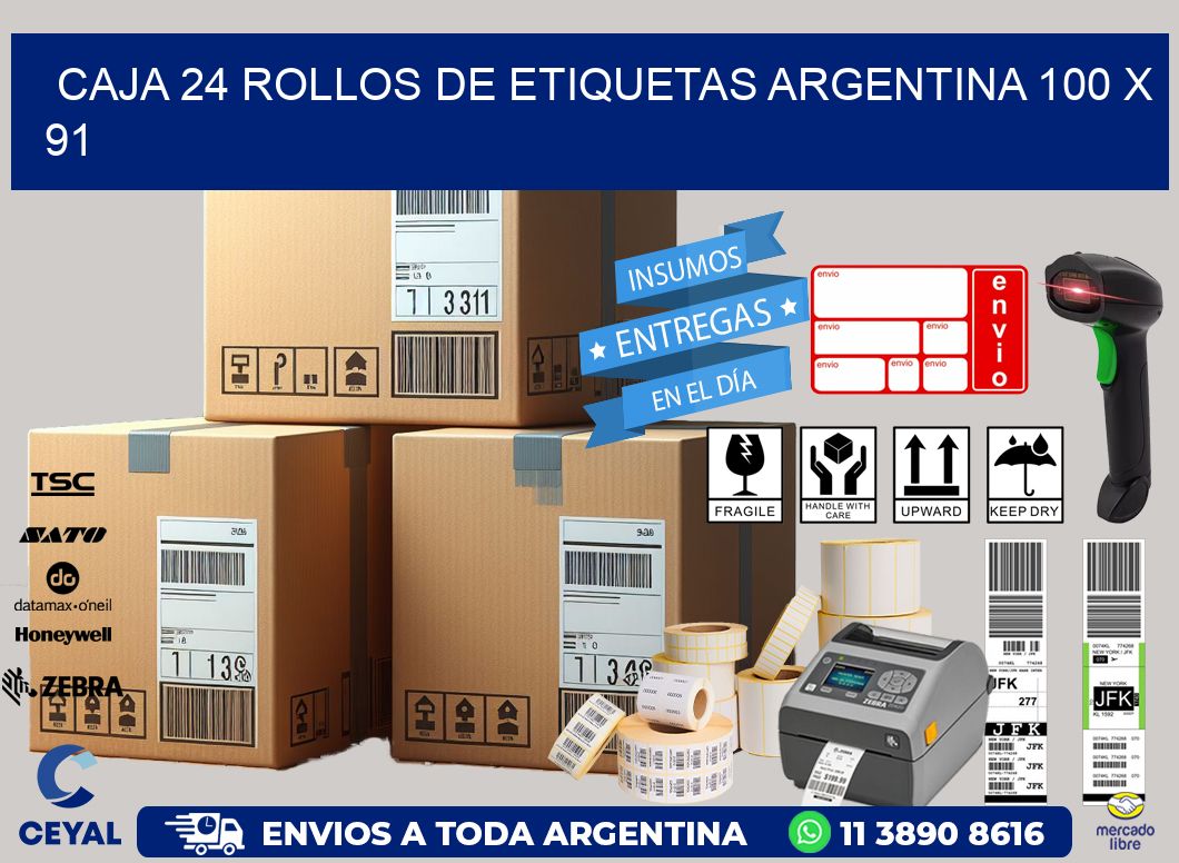 CAJA 24 ROLLOS DE ETIQUETAS ARGENTINA 100 x 91
