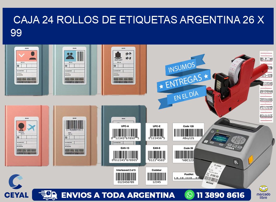 CAJA 24 ROLLOS DE ETIQUETAS ARGENTINA 26 x 99