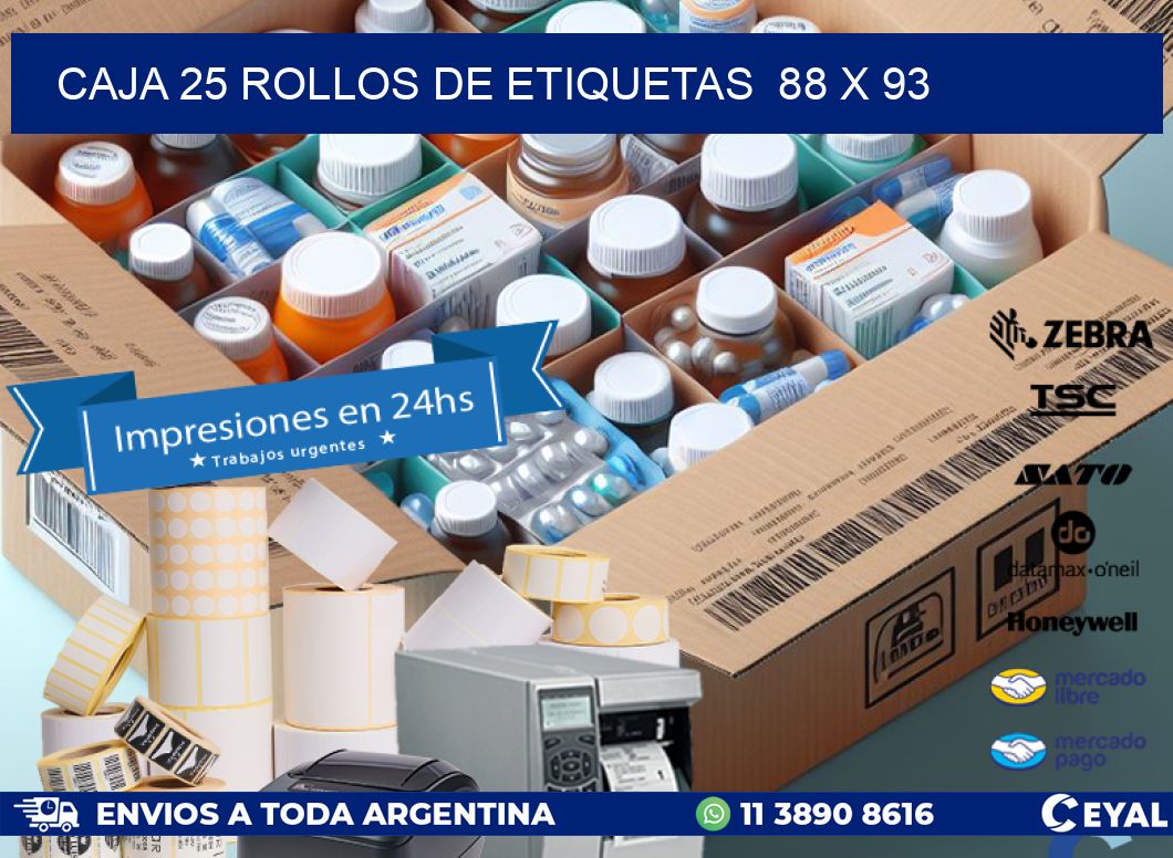 CAJA 25 ROLLOS DE ETIQUETAS  88 x 93