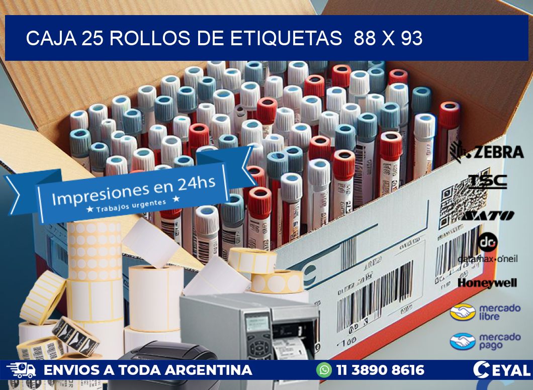 CAJA 25 ROLLOS DE ETIQUETAS  88 x 93