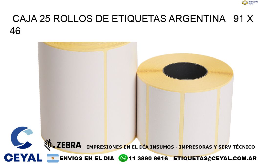 CAJA 25 ROLLOS DE ETIQUETAS ARGENTINA   91 x 46