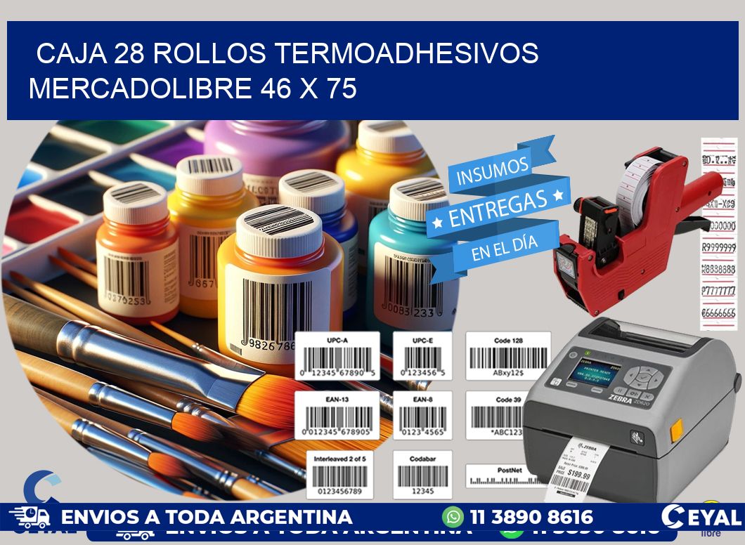 CAJA 28 ROLLOS TERMOADHESIVOS MERCADOLIBRE 46 x 75