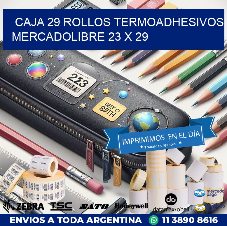 CAJA 29 ROLLOS TERMOADHESIVOS MERCADOLIBRE 23 x 29