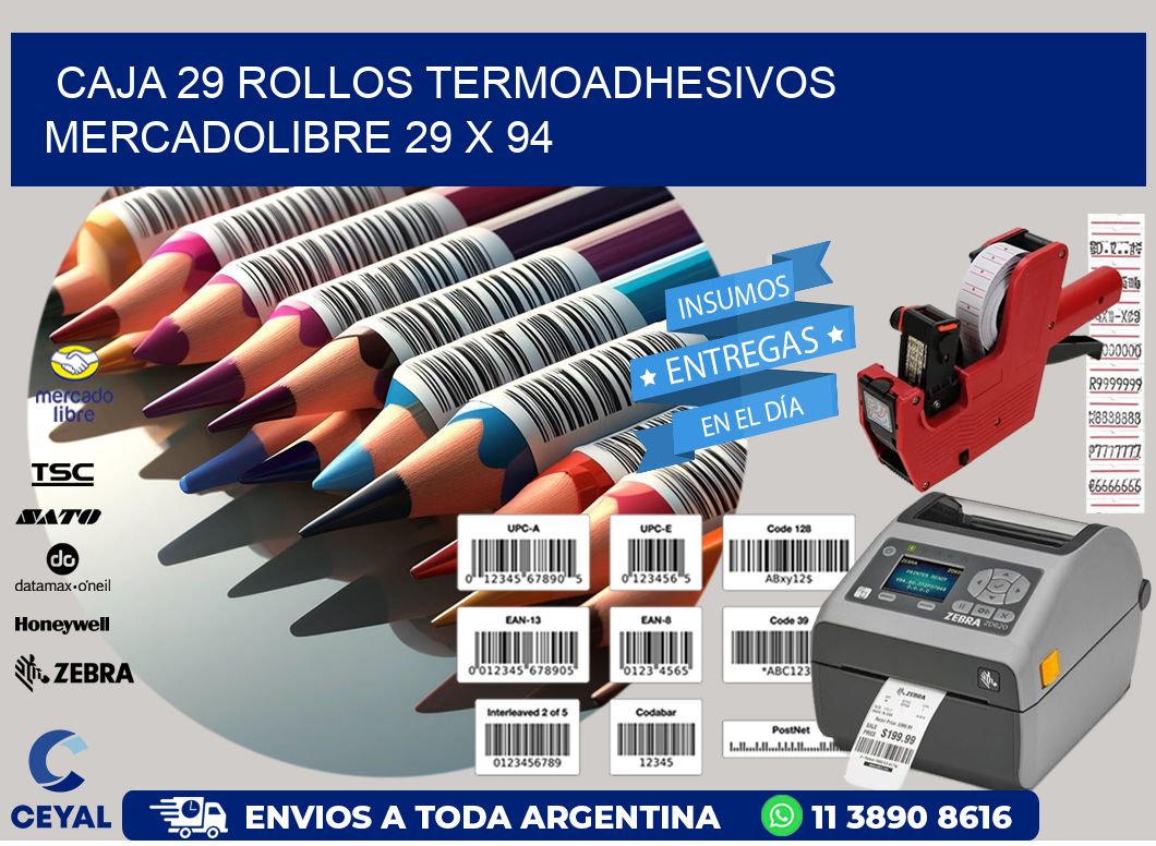 CAJA 29 ROLLOS TERMOADHESIVOS MERCADOLIBRE 29 x 94