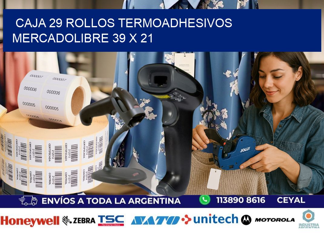 CAJA 29 ROLLOS TERMOADHESIVOS MERCADOLIBRE 39 x 21