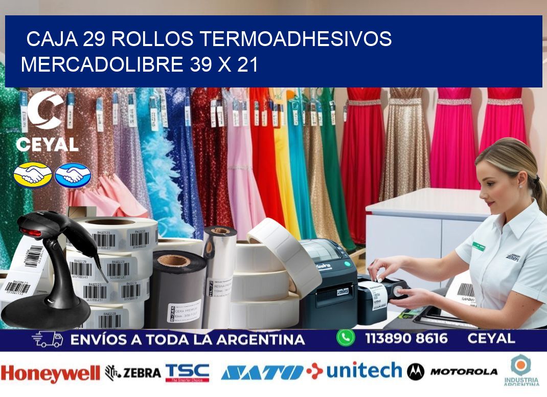 CAJA 29 ROLLOS TERMOADHESIVOS MERCADOLIBRE 39 x 21