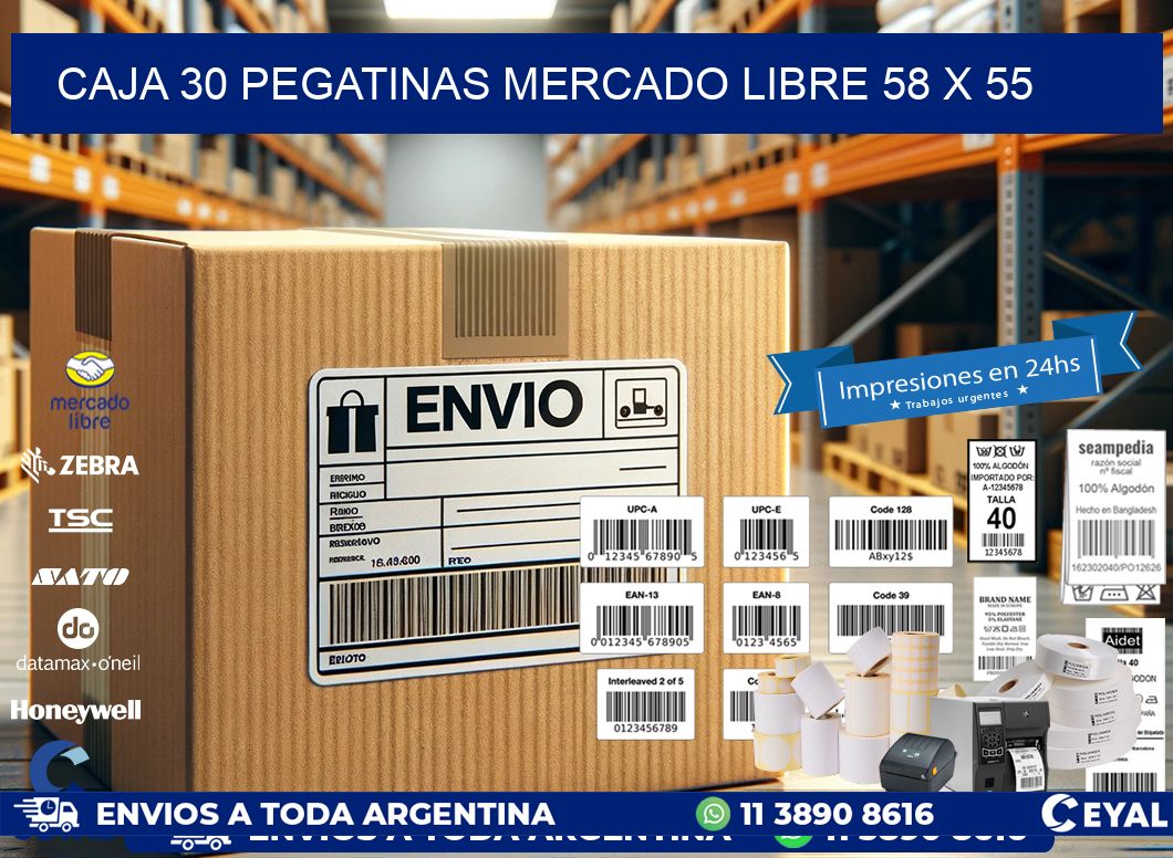 CAJA 30 PEGATINAS MERCADO LIBRE 58 x 55