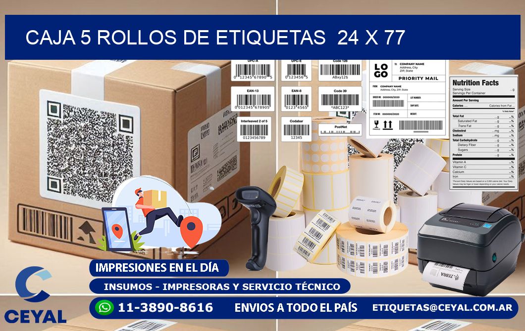 CAJA 5 ROLLOS DE ETIQUETAS  24 x 77