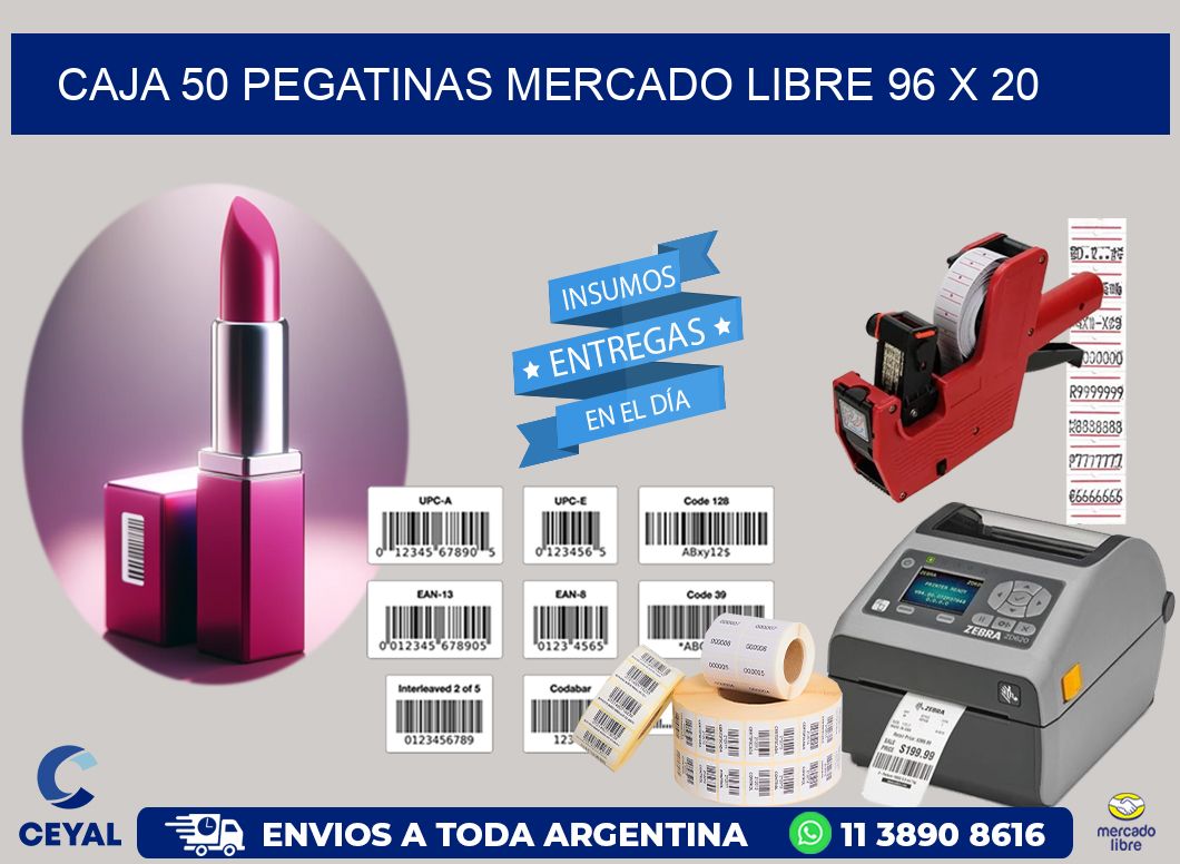 CAJA 50 PEGATINAS MERCADO LIBRE 96 x 20