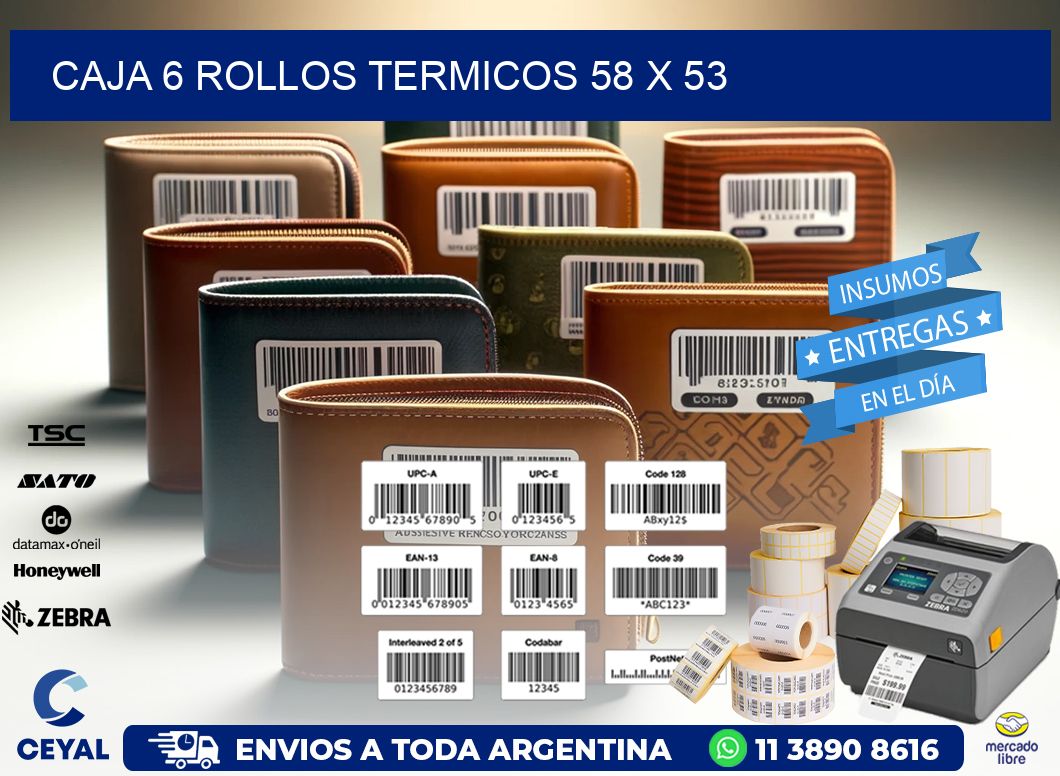 CAJA 6 ROLLOS TERMICOS 58 x 53