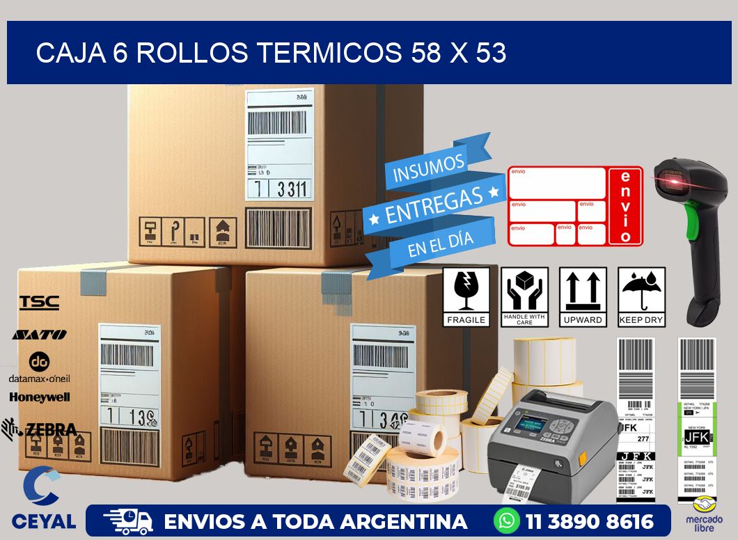 CAJA 6 ROLLOS TERMICOS 58 x 53