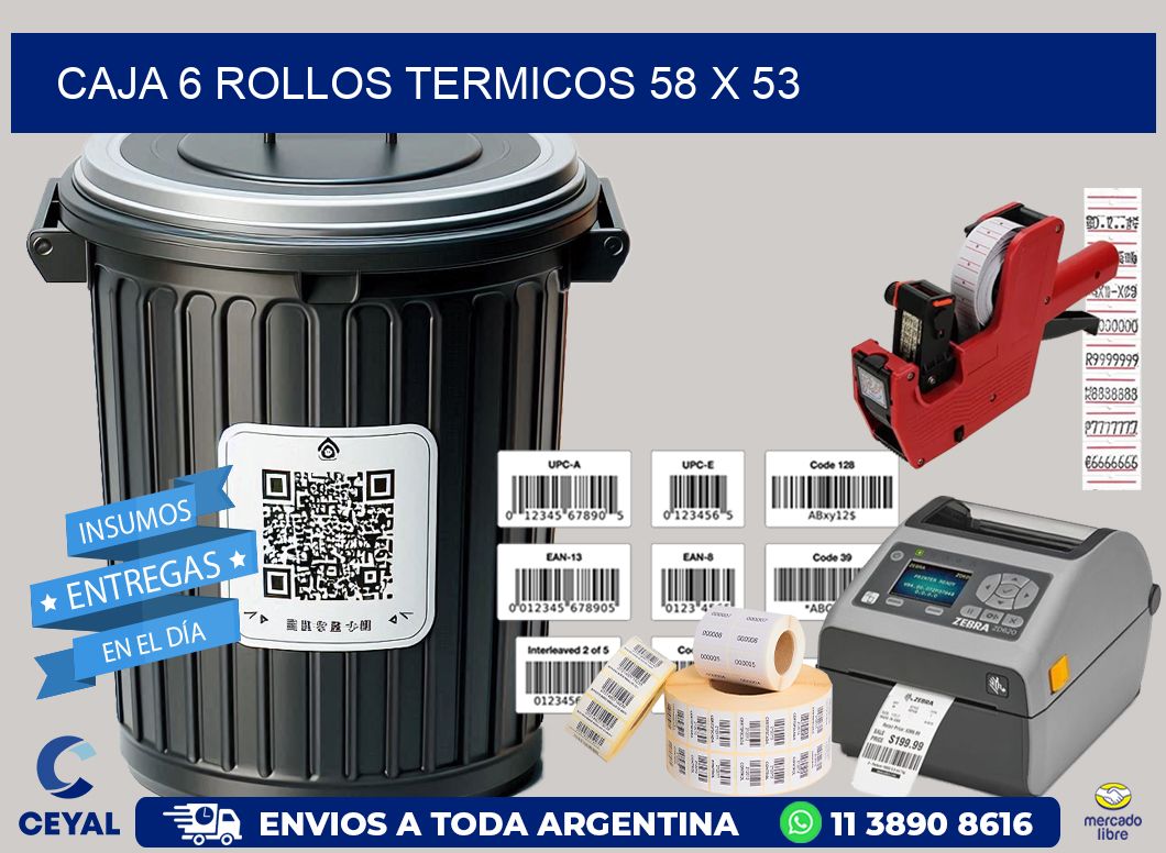 CAJA 6 ROLLOS TERMICOS 58 x 53
