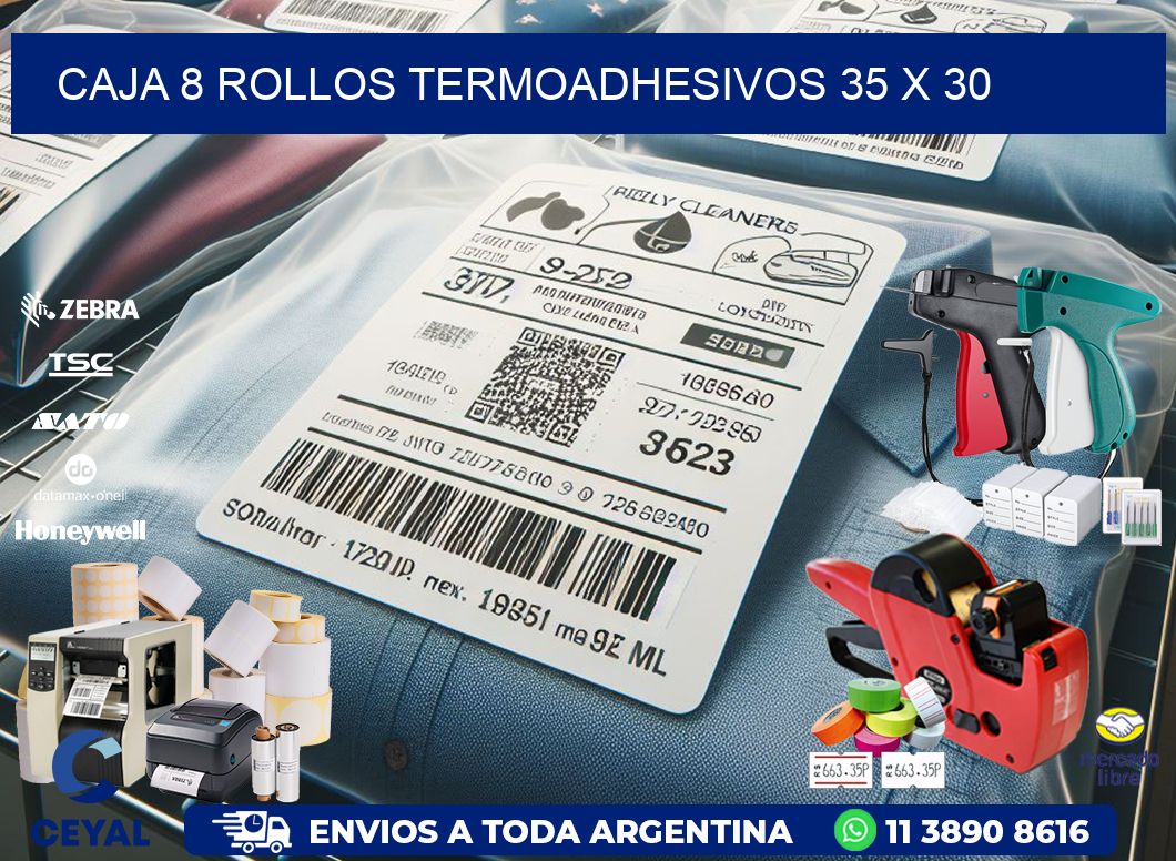 CAJA 8 ROLLOS TERMOADHESIVOS 35 x 30
