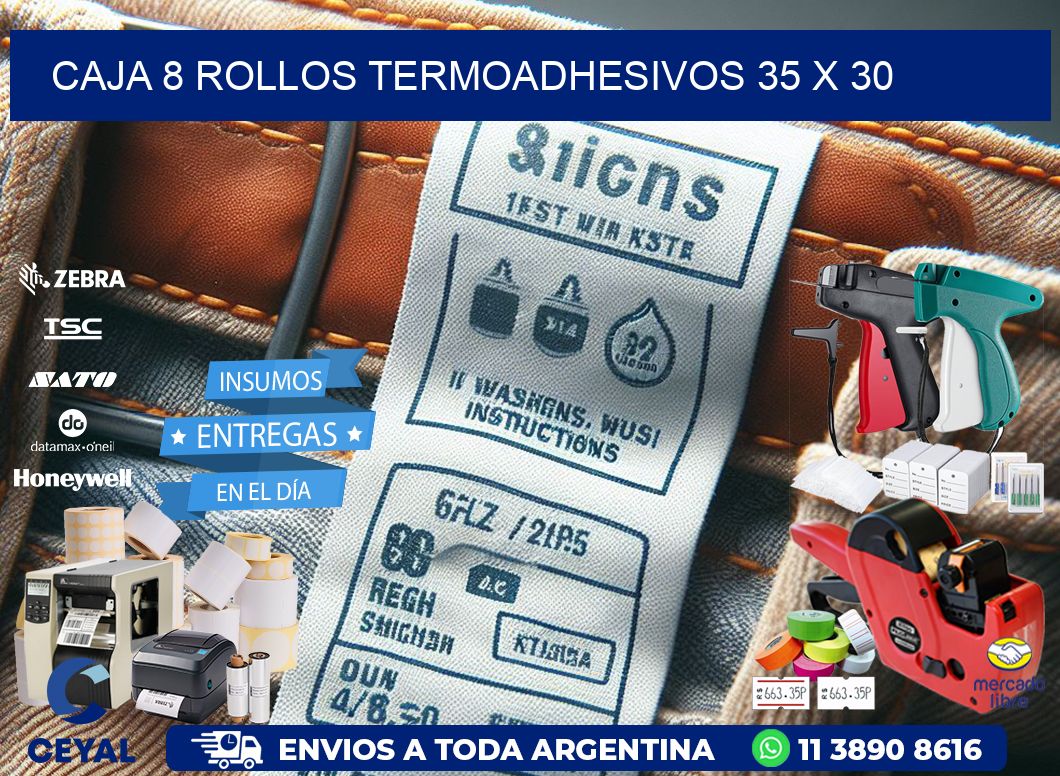 CAJA 8 ROLLOS TERMOADHESIVOS 35 x 30