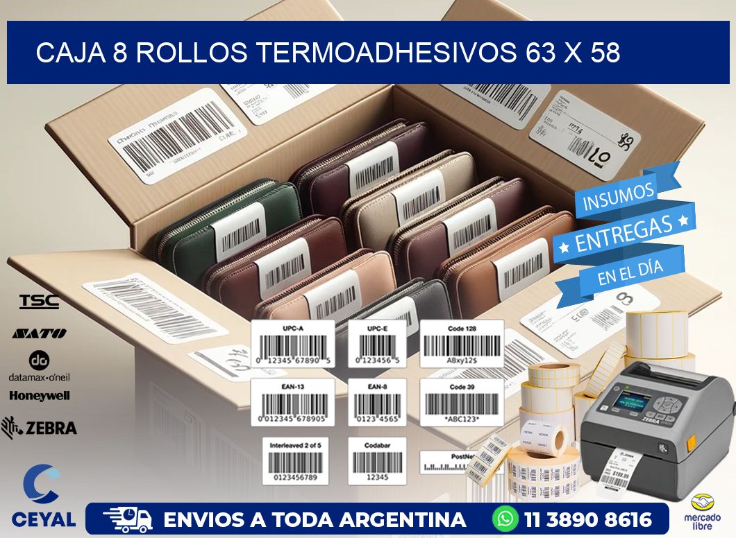 CAJA 8 ROLLOS TERMOADHESIVOS 63 x 58
