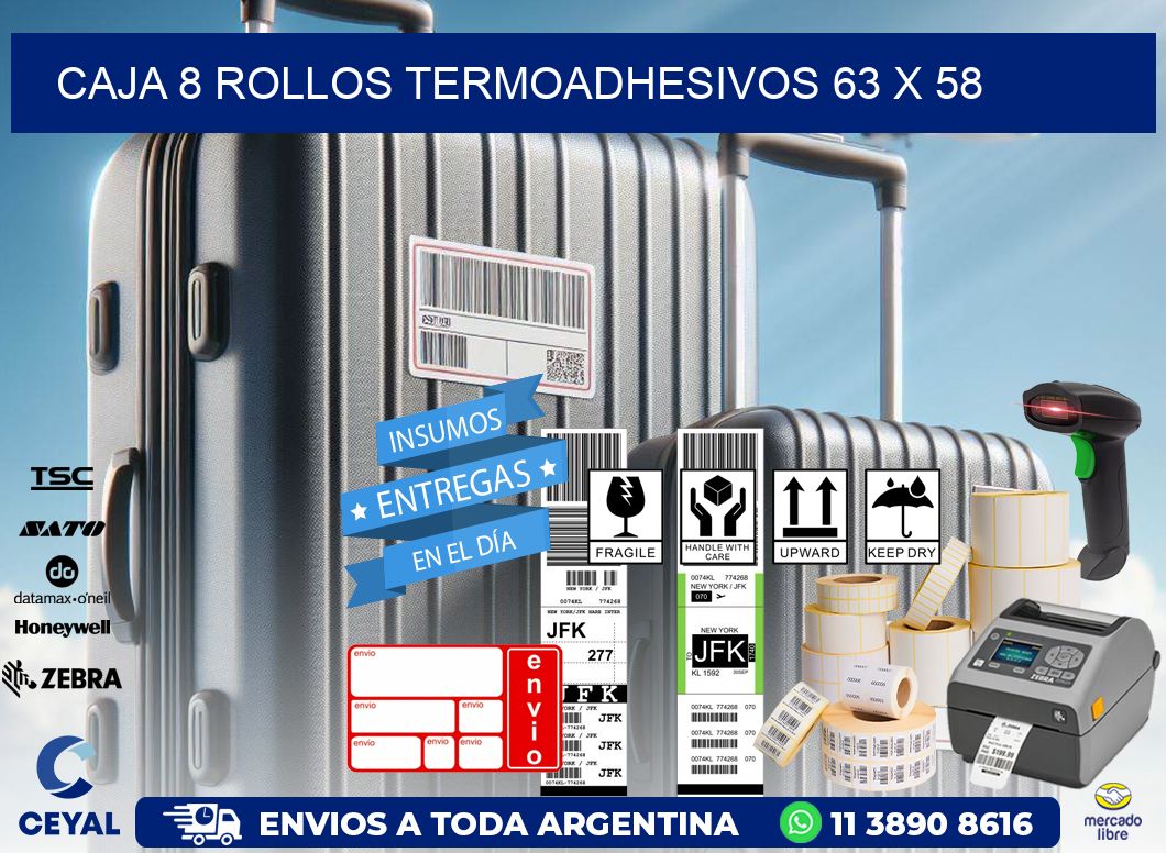 CAJA 8 ROLLOS TERMOADHESIVOS 63 x 58