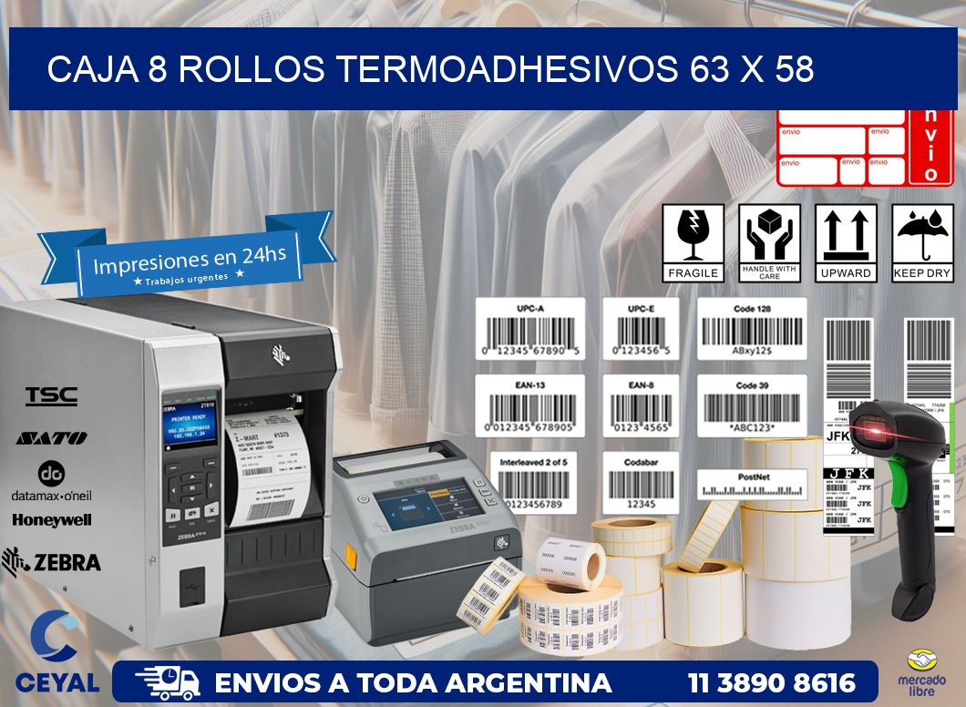 CAJA 8 ROLLOS TERMOADHESIVOS 63 x 58