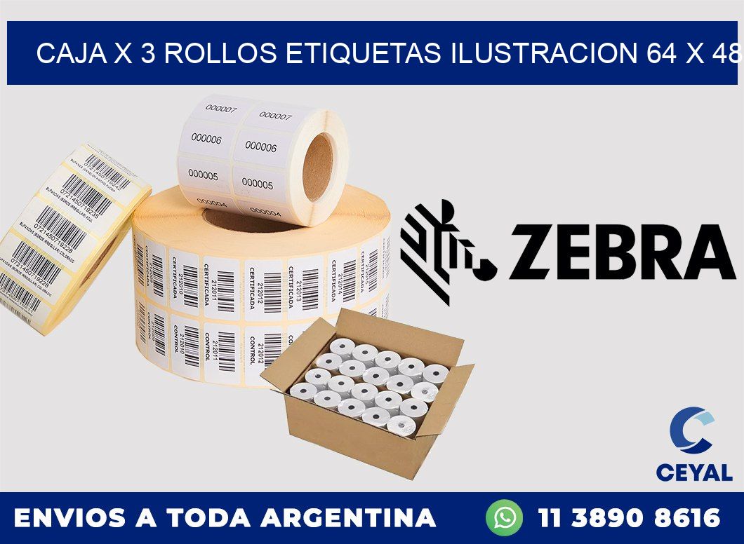 Caja X 3 Rollos Etiquetas Ilustracion 64 x 48