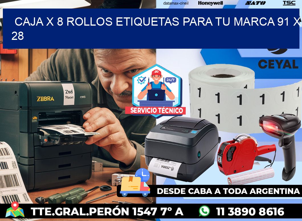 Caja X 8 Rollos Etiquetas para tu marca 91 x 28
