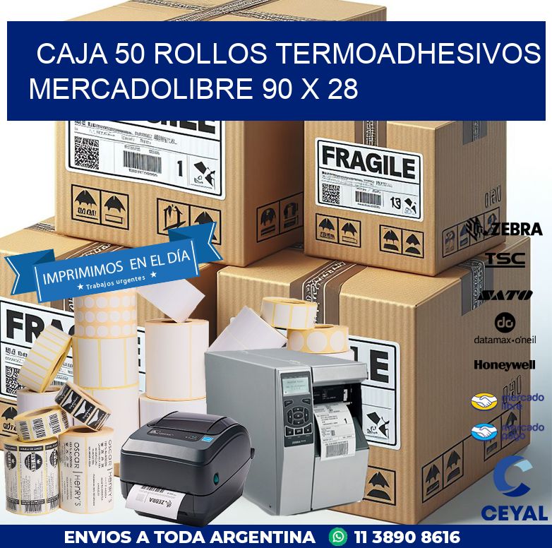 CAJA 50 ROLLOS TERMOADHESIVOS MERCADOLIBRE 90 x 28