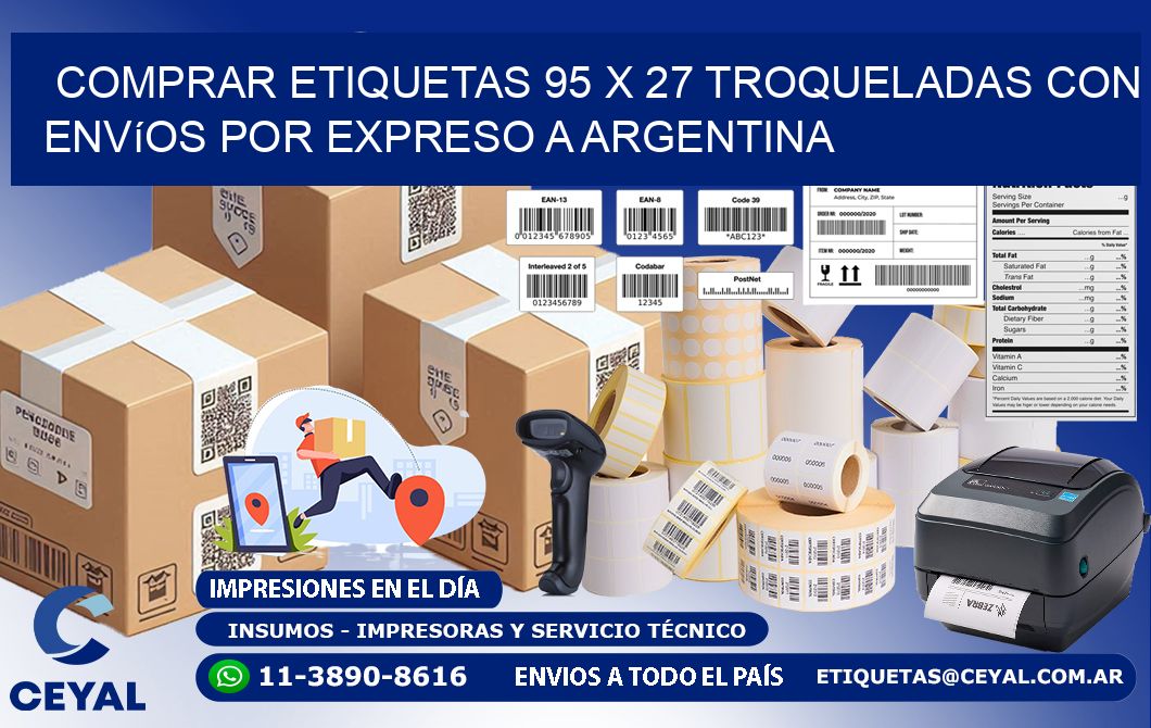 Comprar etiquetas 95 x 27 troqueladas con envíos por expreso a Argentina