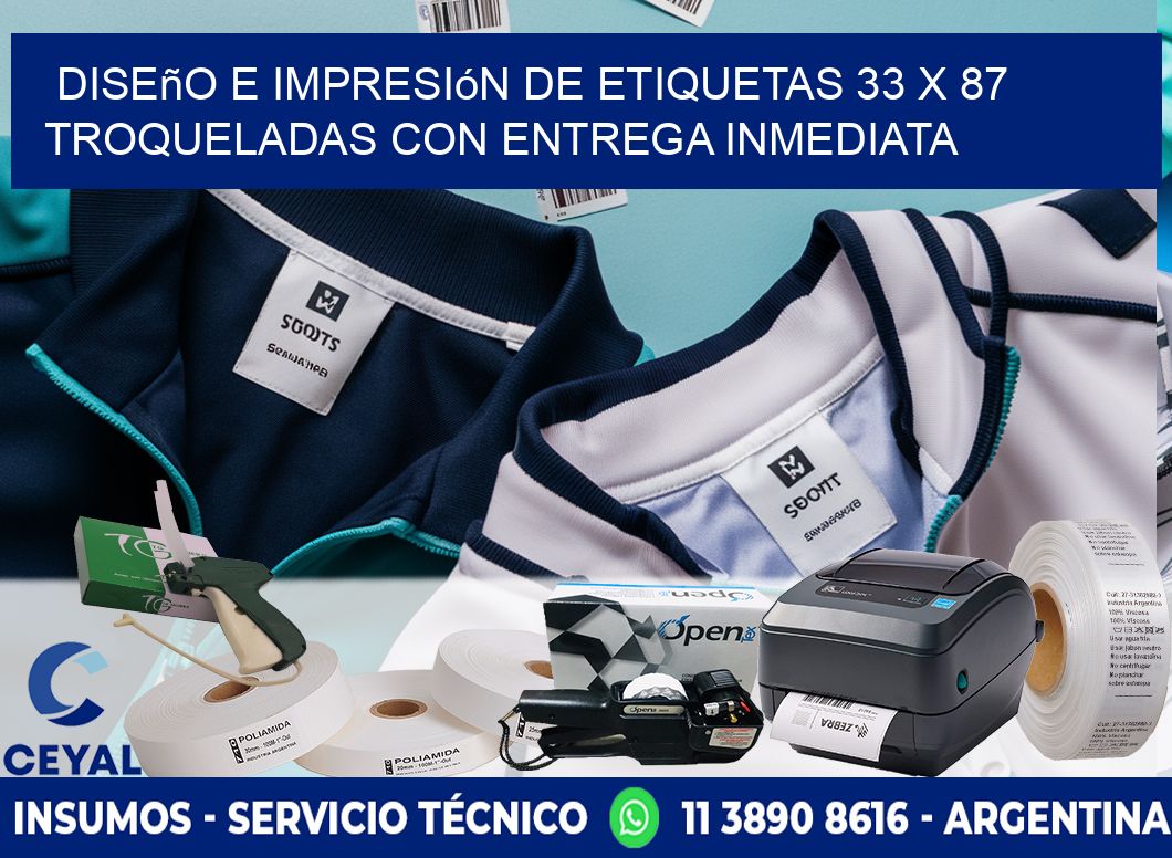 Diseño e impresión de etiquetas 33 x 87 troqueladas con entrega inmediata