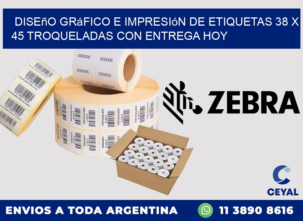 Diseño gráfico e impresión de etiquetas 38 x 45 troqueladas con entrega hoy