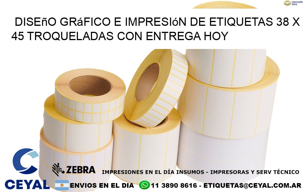 Diseño gráfico e impresión de etiquetas 38 x 45 troqueladas con entrega hoy