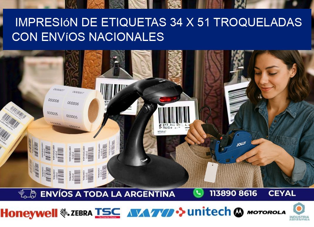 Impresión de etiquetas 34 x 51 troqueladas con envíos nacionales