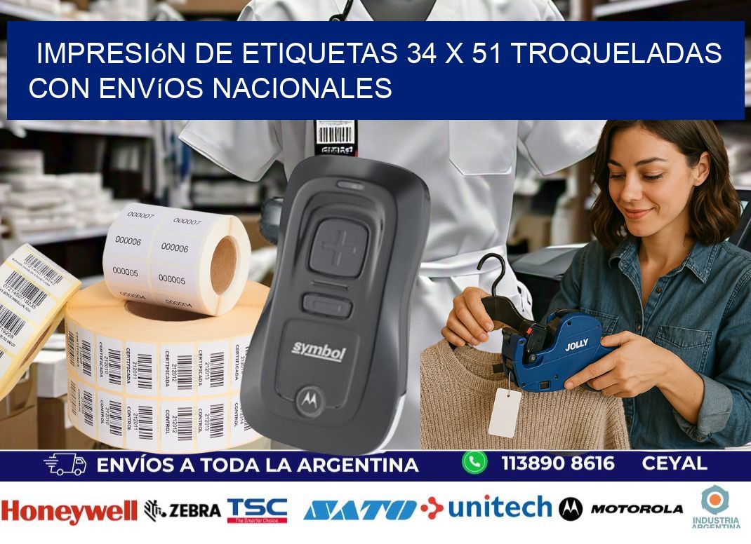Impresión de etiquetas 34 x 51 troqueladas con envíos nacionales