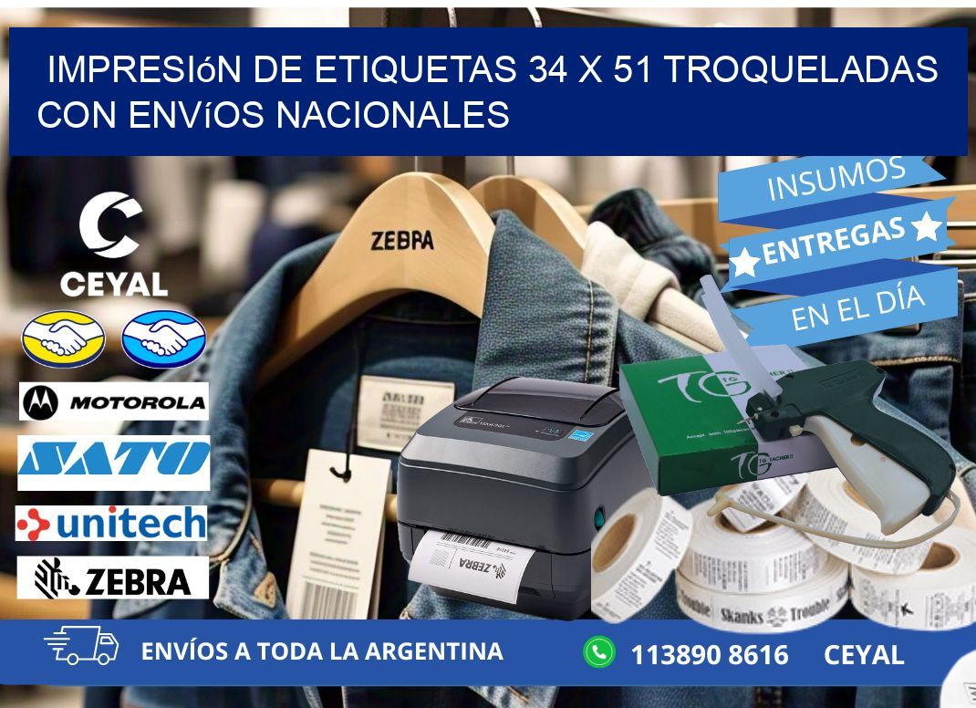Impresión de etiquetas 34 x 51 troqueladas con envíos nacionales