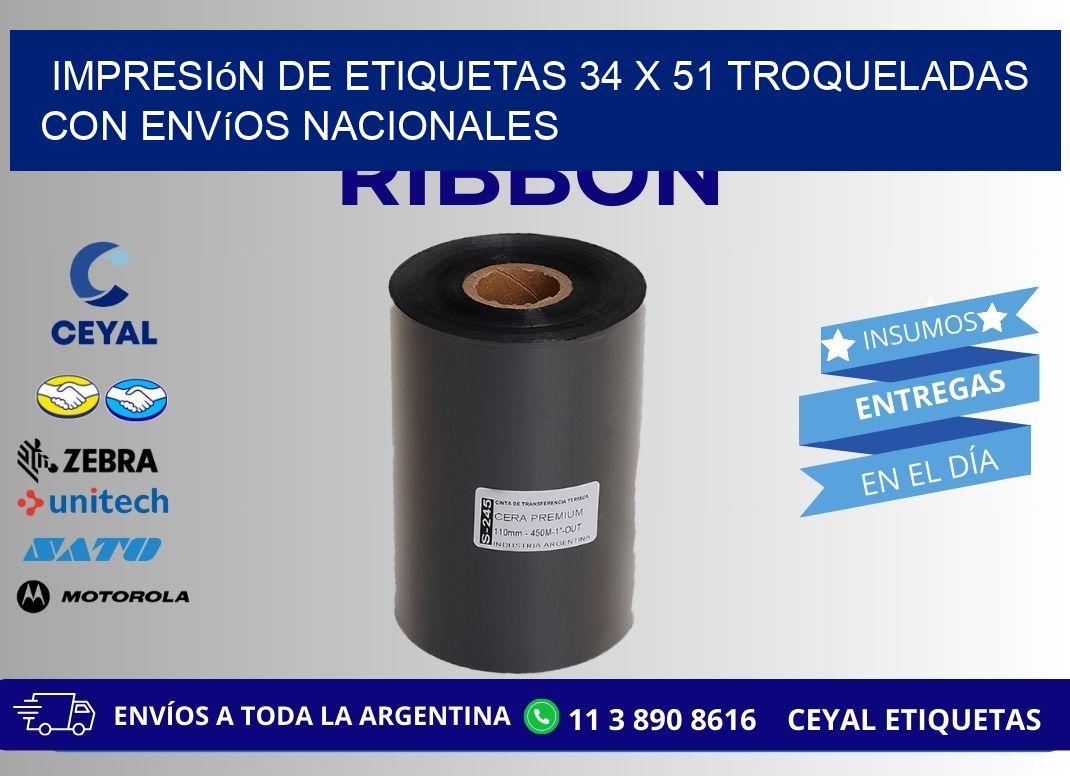 Impresión de etiquetas 34 x 51 troqueladas con envíos nacionales