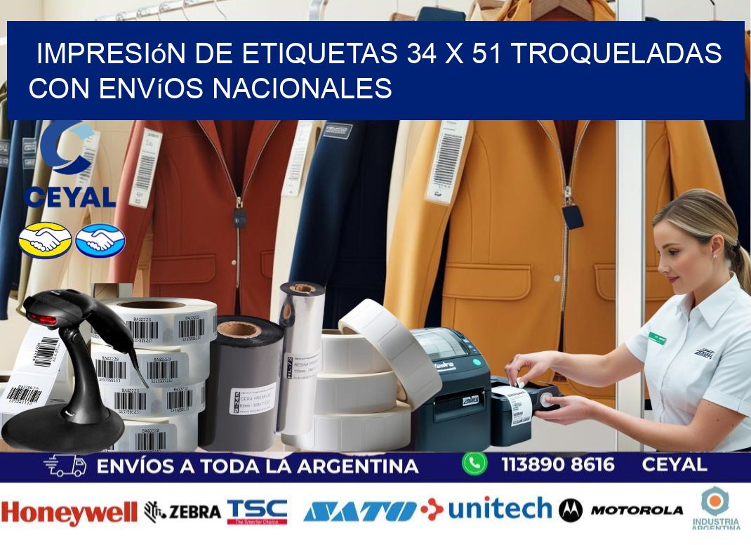 Impresión de etiquetas 34 x 51 troqueladas con envíos nacionales