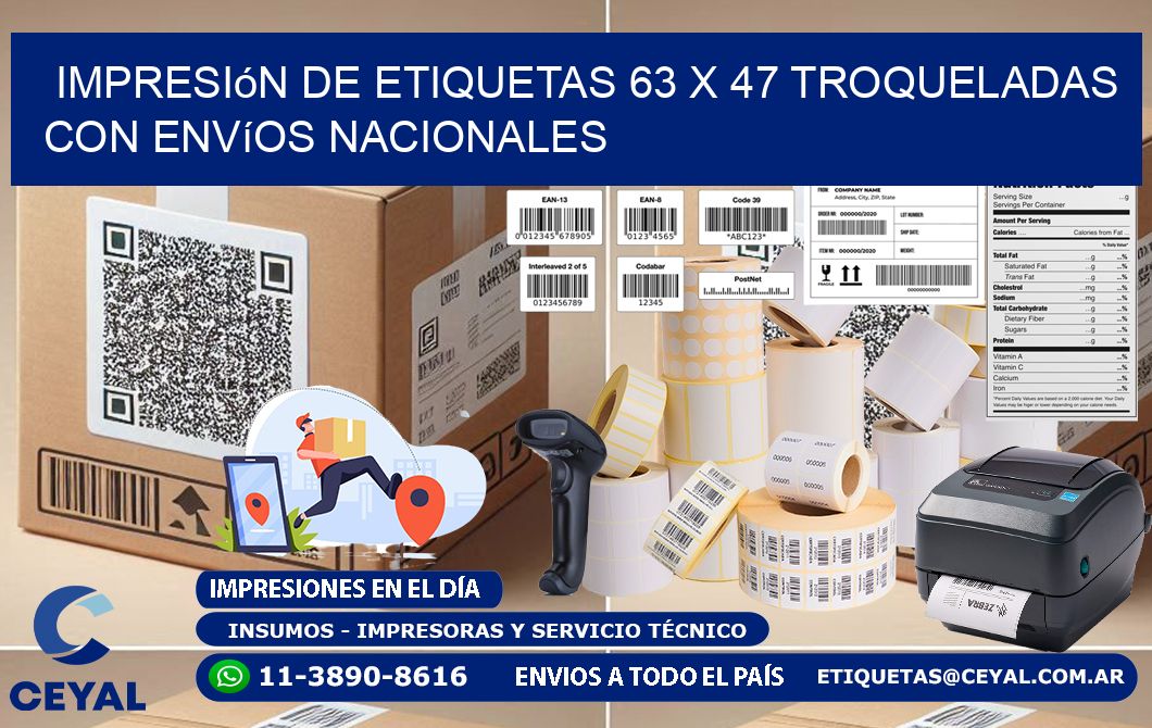 Impresión de etiquetas 63 x 47 troqueladas con envíos nacionales