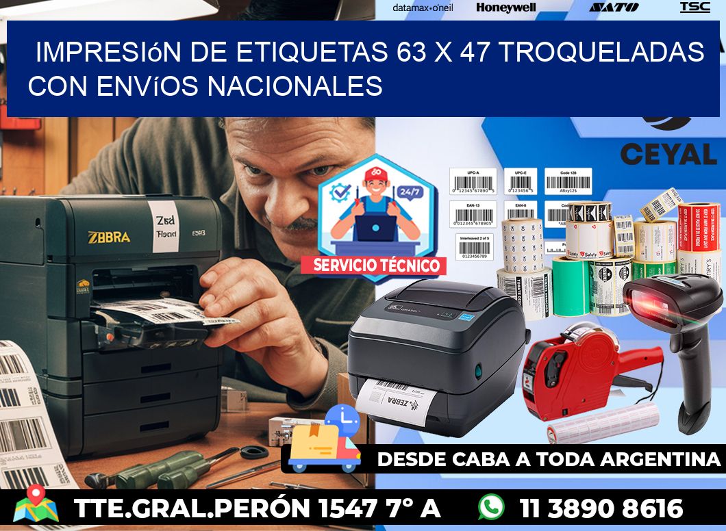Impresión de etiquetas 63 x 47 troqueladas con envíos nacionales