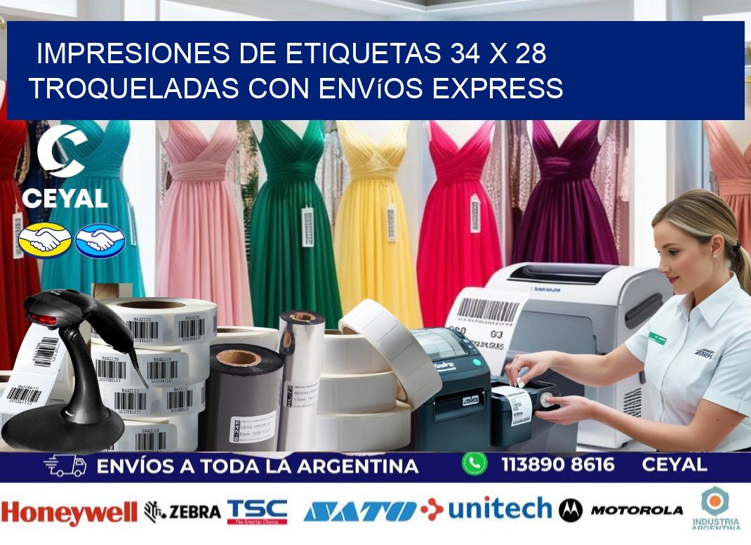 Impresiones de etiquetas 34 x 28 troqueladas con envíos express