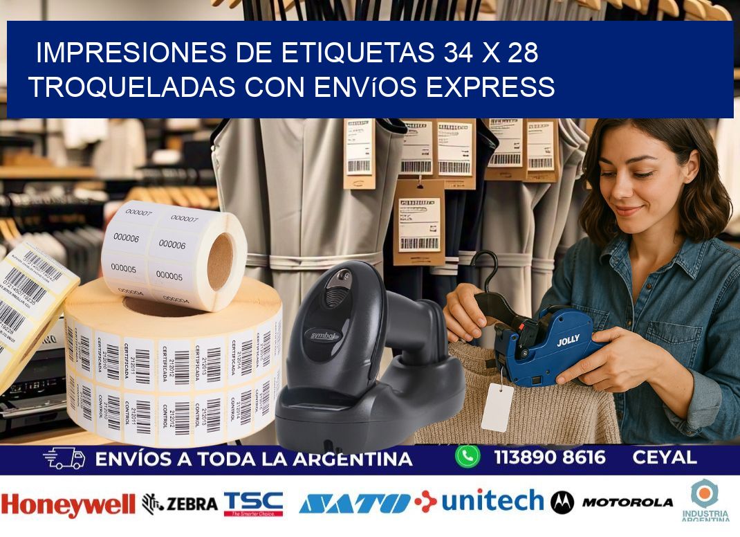 Impresiones de etiquetas 34 x 28 troqueladas con envíos express