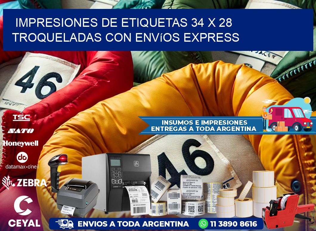 Impresiones de etiquetas 34 x 28 troqueladas con envíos express