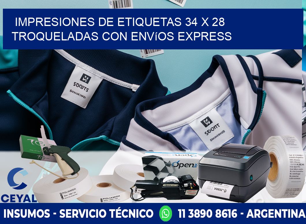 Impresiones de etiquetas 34 x 28 troqueladas con envíos express
