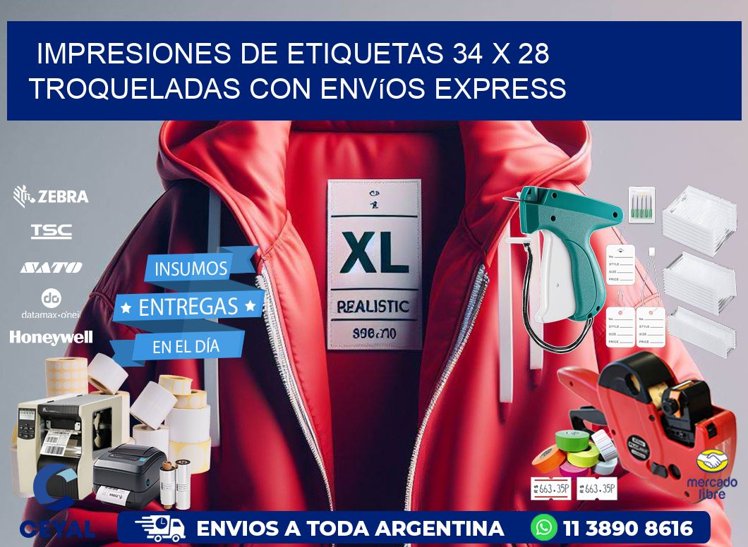 Impresiones de etiquetas 34 x 28 troqueladas con envíos express