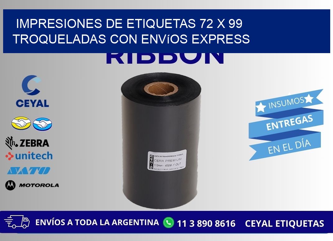 Impresiones de etiquetas 72 x 99 troqueladas con envíos express