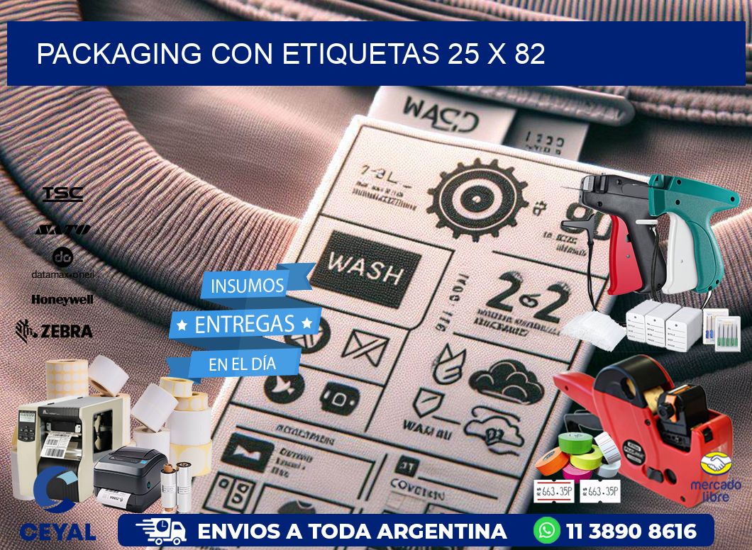 Packaging con etiquetas 25 x 82