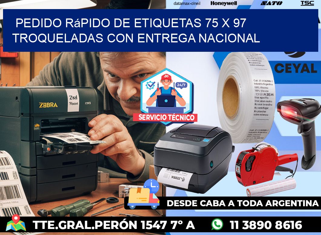 Pedido rápido de etiquetas 75 x 97 troqueladas con entrega nacional