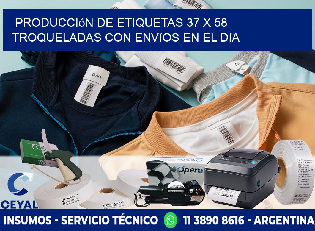Producción de etiquetas 37 x 58 troqueladas con envíos en el día
