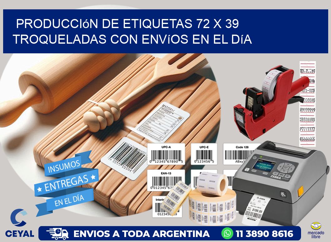 Producción de etiquetas 72 x 39 troqueladas con envíos en el día