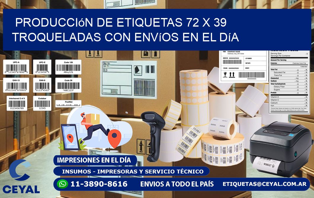 Producción de etiquetas 72 x 39 troqueladas con envíos en el día